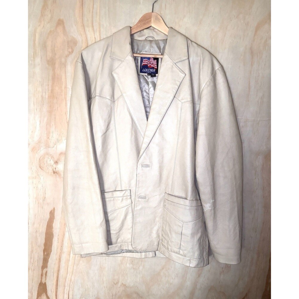 Vintage Ivory Leather Blazer Size XL